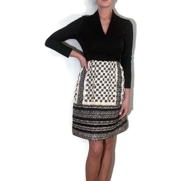 vintage Pretaporte patchwork dress / black + quilted skirt / women's size 10 - Picture 13 of 15